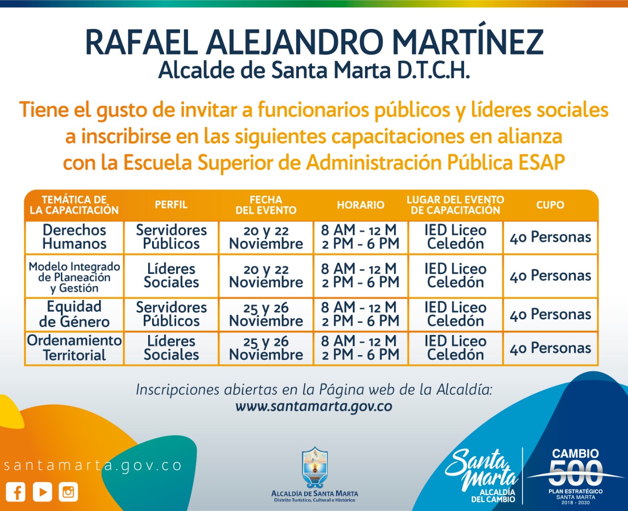 Alcaldía del Cambio en compañía con la ESAP capacitarán a funcionarios públicos y líderes sociales