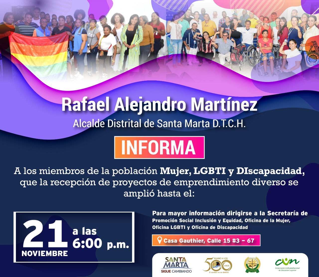 Hasta el 21 de noviembre se recibirán proyectos de emprendimiento diverso